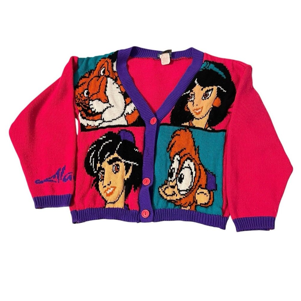 Vintage Disney Aladdin Knit Sweater Kids Size 10/12 Made USA 90s